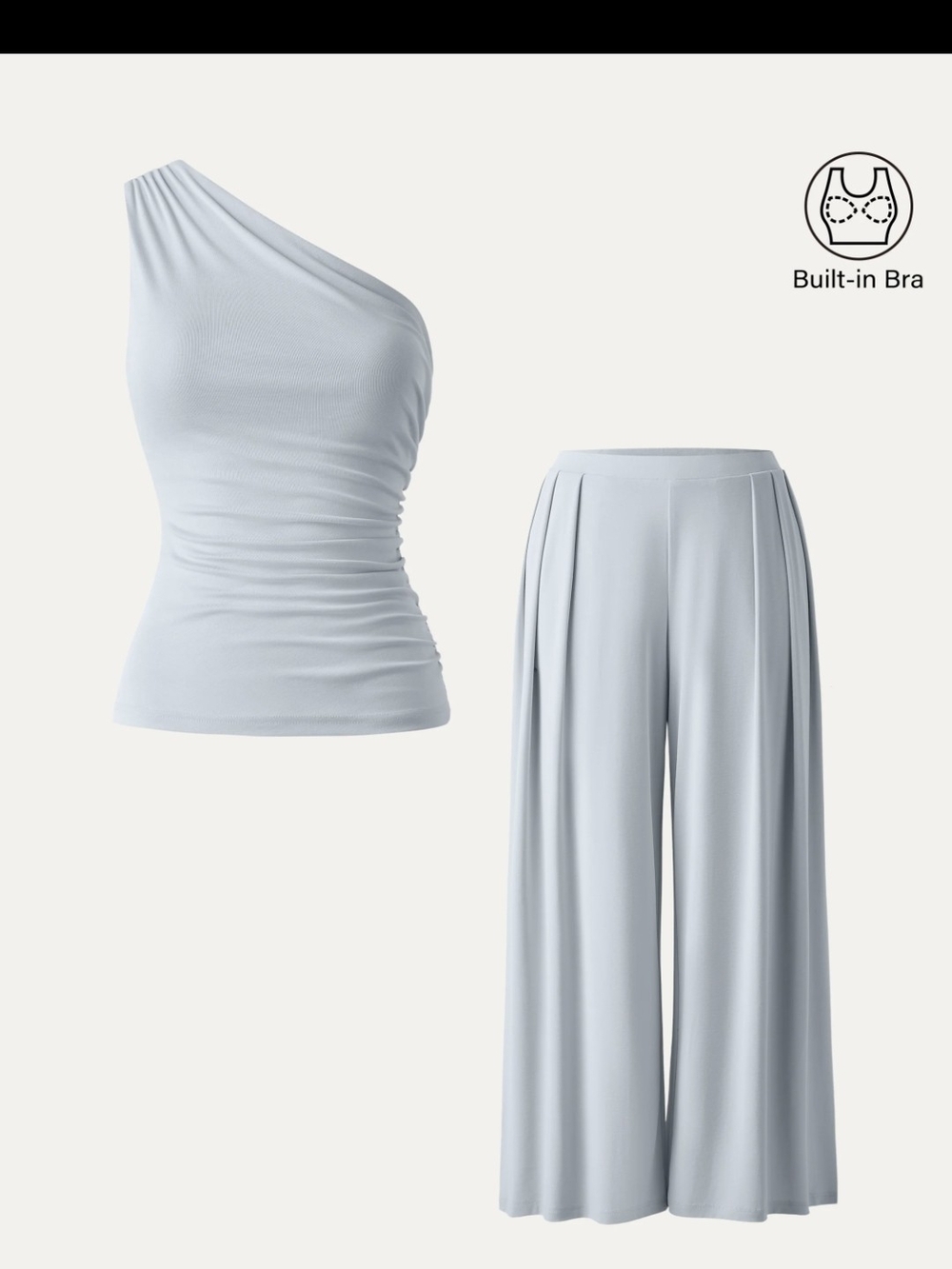 OGL One-Shoulder Wide-Leg Pantsuit in Light Blue